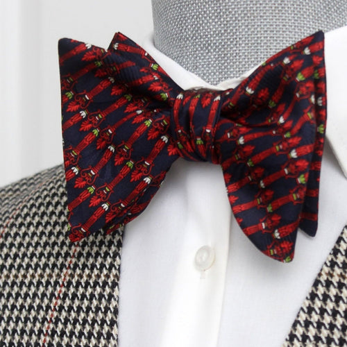 Big Butterfly Bow tie in Red Ornament Silk