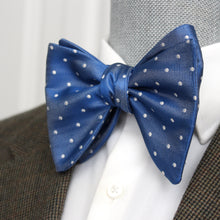 Load image into Gallery viewer, Big Butterfly Blue Polka Dot Silk Bow Tie
