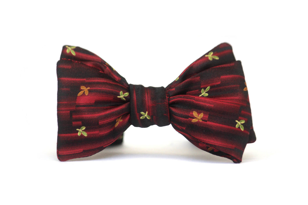Maroon Gold Leaf Ornament Silk Self-Tie Bow Tie