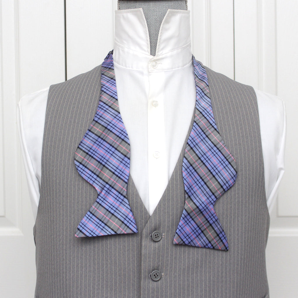 Purple Plaid Big Butterfly Silk Bow Tie