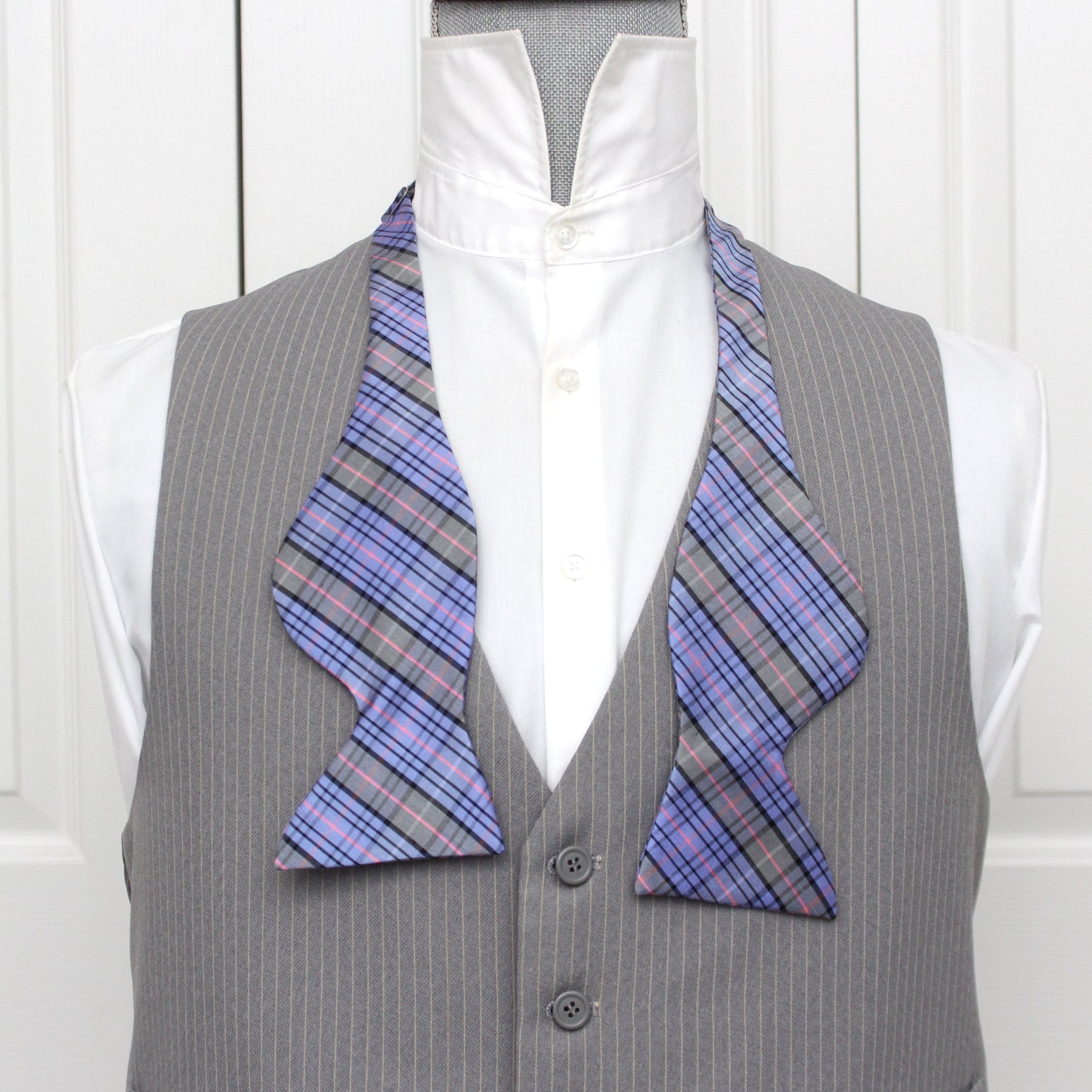 Purple Plaid Big Butterfly Silk Bow Tie
