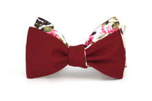 Load image into Gallery viewer, Pink Maroon Floral Reversible Self-Tie Bow Tie
