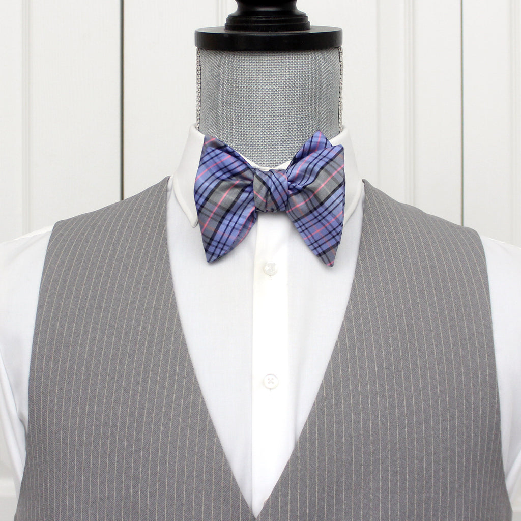 Purple Plaid Big Butterfly Silk Bow Tie