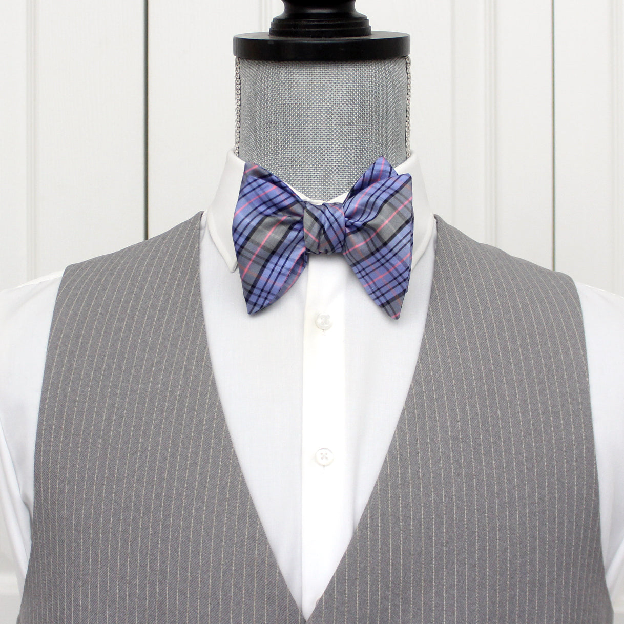 Purple Plaid Big Butterfly Silk Bow Tie