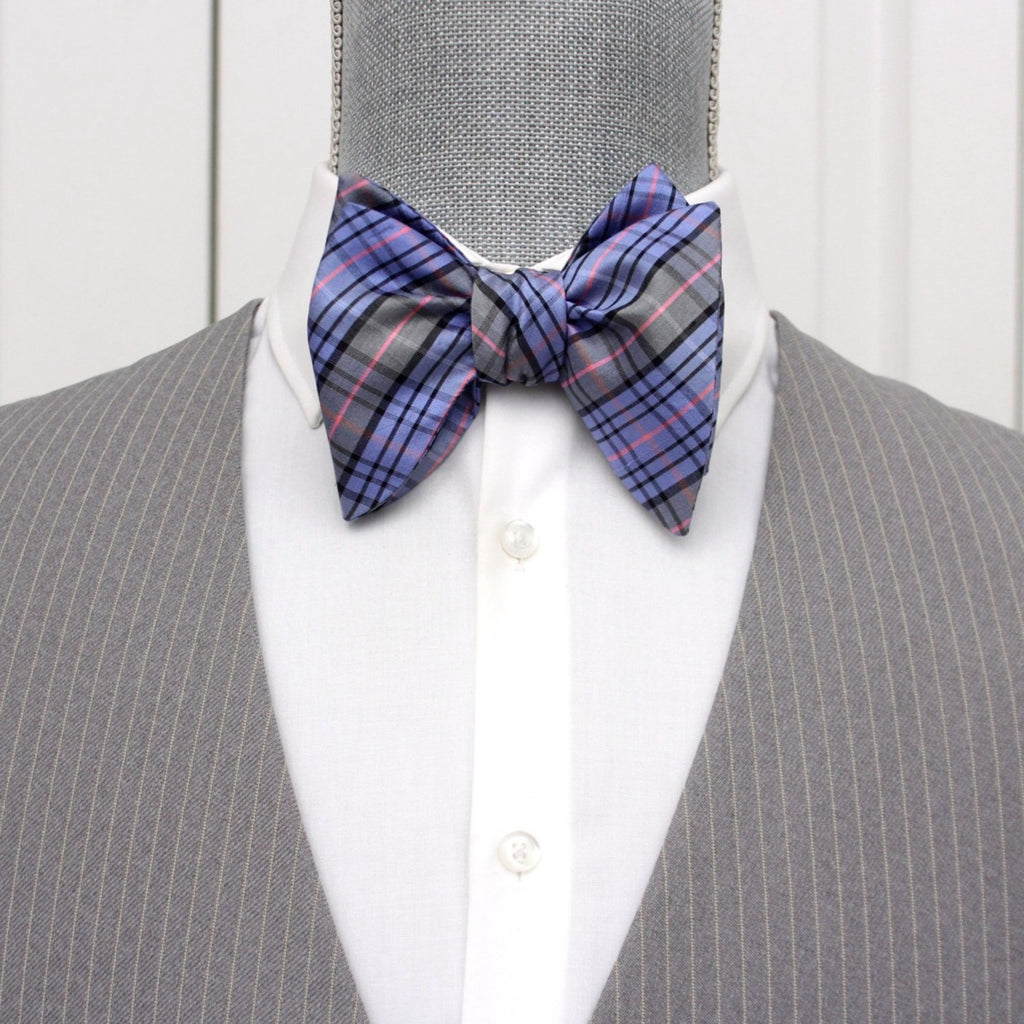 Purple Plaid Big Butterfly Silk Bow Tie