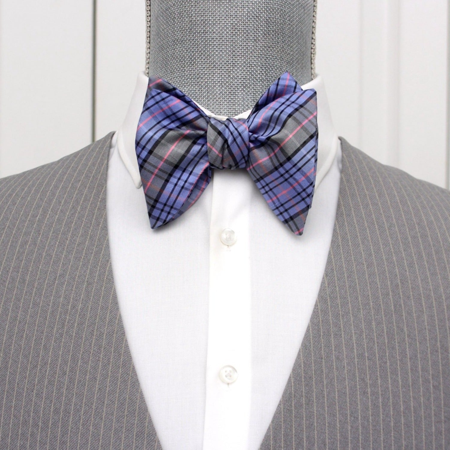 Purple Plaid Big Butterfly Silk Bow Tie