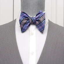 Load image into Gallery viewer, Purple Plaid Big Butterfly Silk Bow Tie
