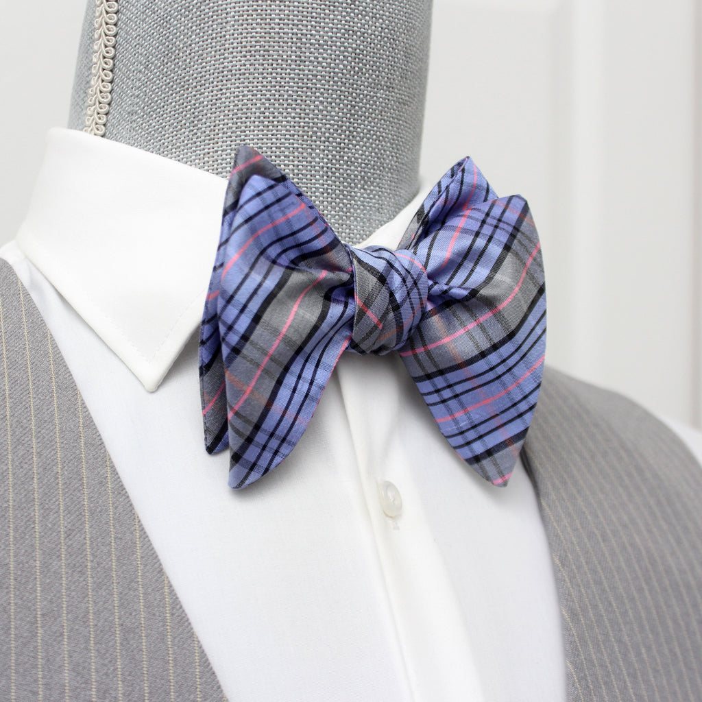 Purple Plaid Big Butterfly Silk Bow Tie