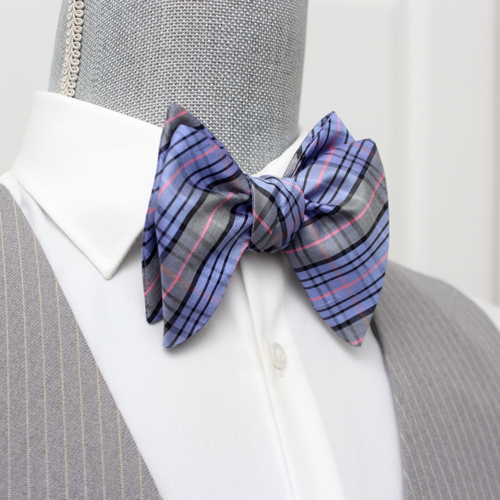 Purple Plaid Big Butterfly Silk Bow Tie