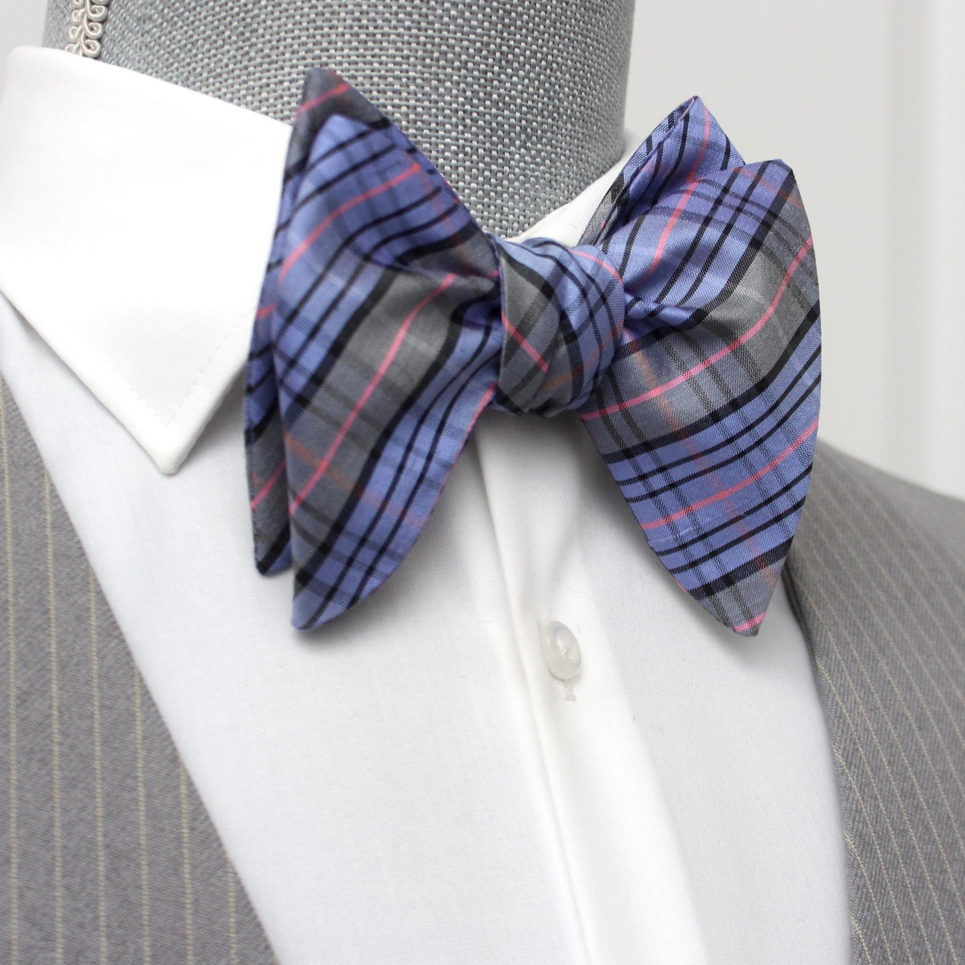 Purple Plaid Big Butterfly Silk Bow Tie