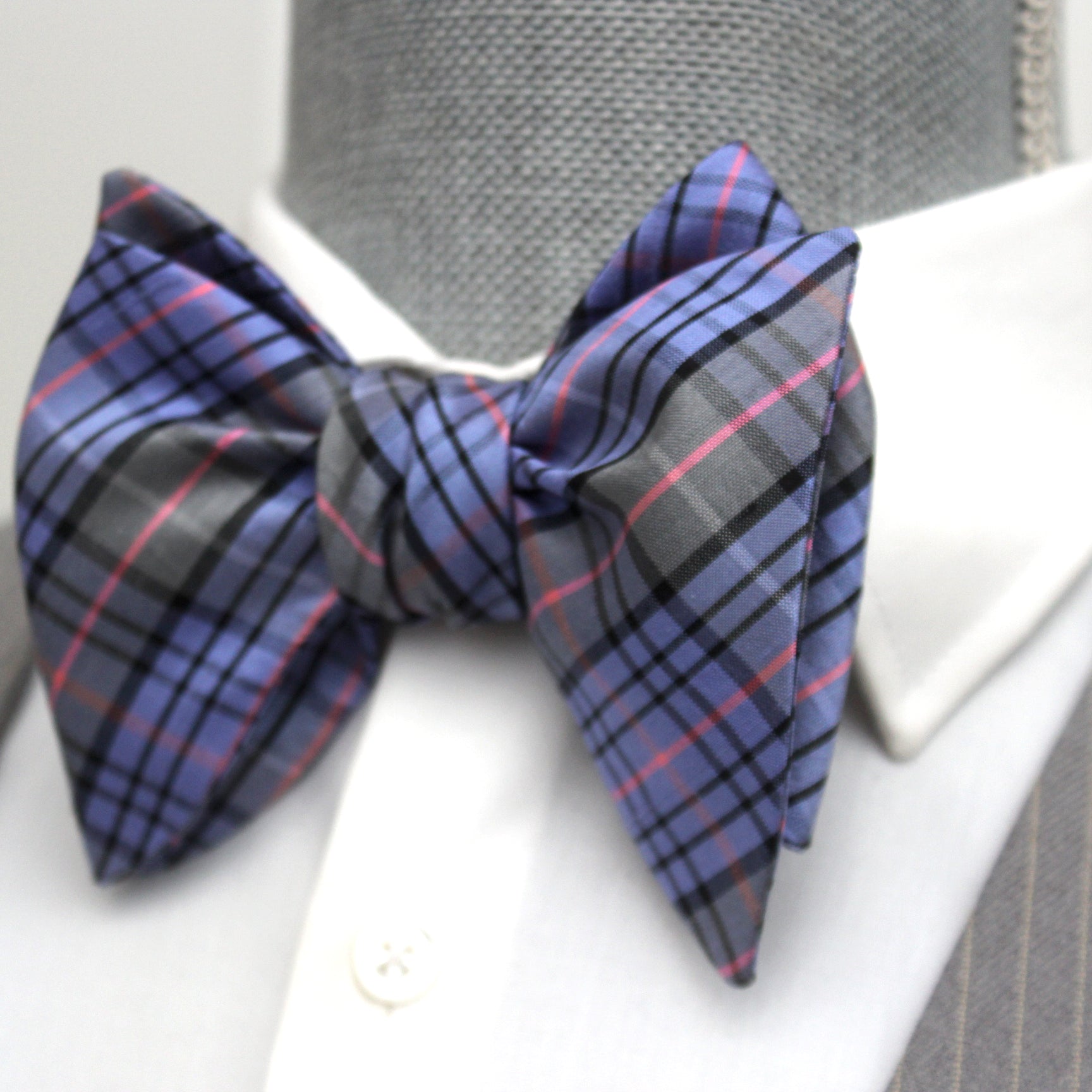 Purple Plaid Big Butterfly Silk Bow Tie