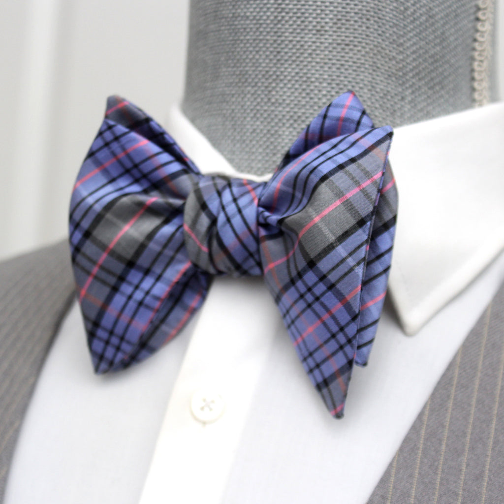 Purple Plaid Big Butterfly Silk Bow Tie