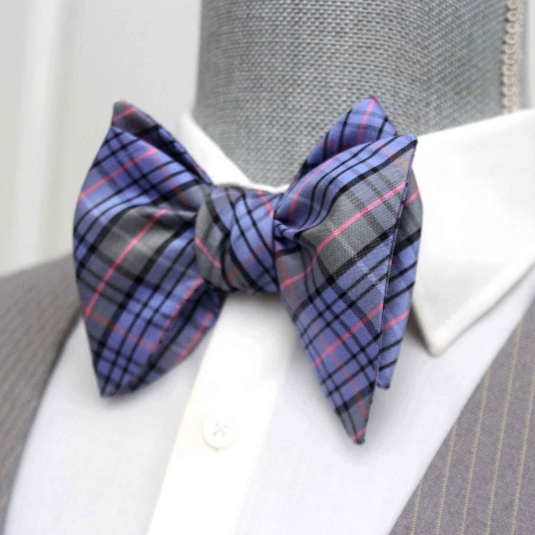 Purple Plaid Big Butterfly Silk Bow Tie