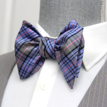 Load image into Gallery viewer, Purple Plaid Big Butterfly Silk Bow Tie
