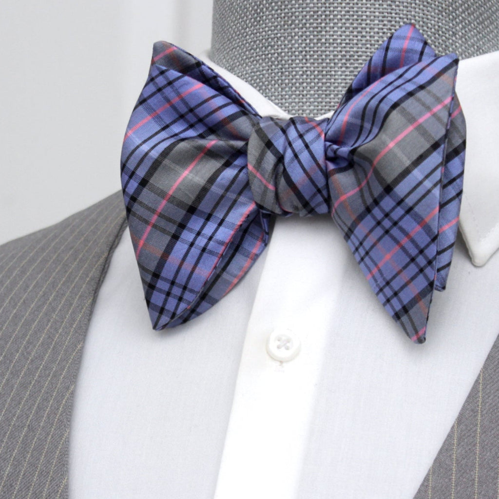 Purple Plaid Big Butterfly Silk Bow Tie