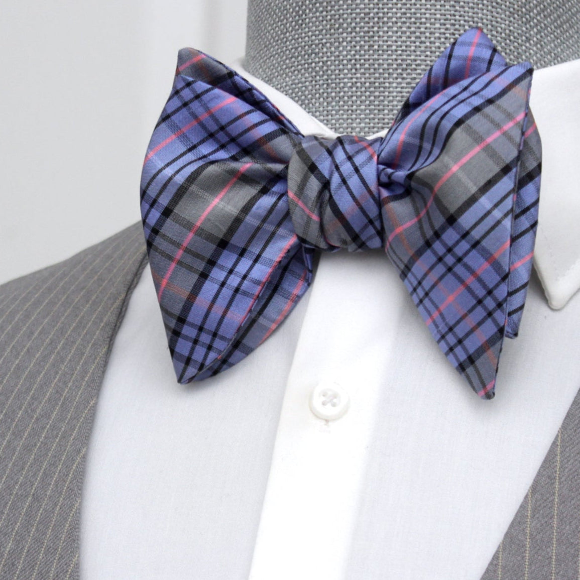 Purple Plaid Big Butterfly Silk Bow Tie