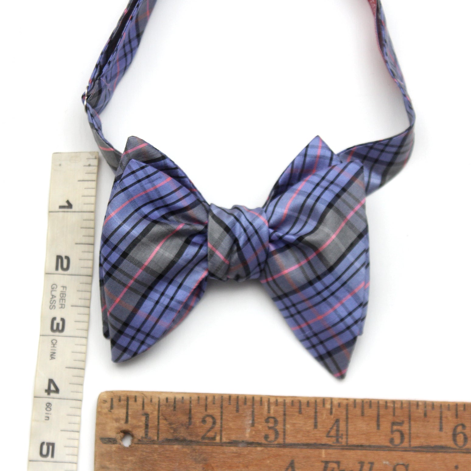 Purple Plaid Big Butterfly Silk Bow Tie
