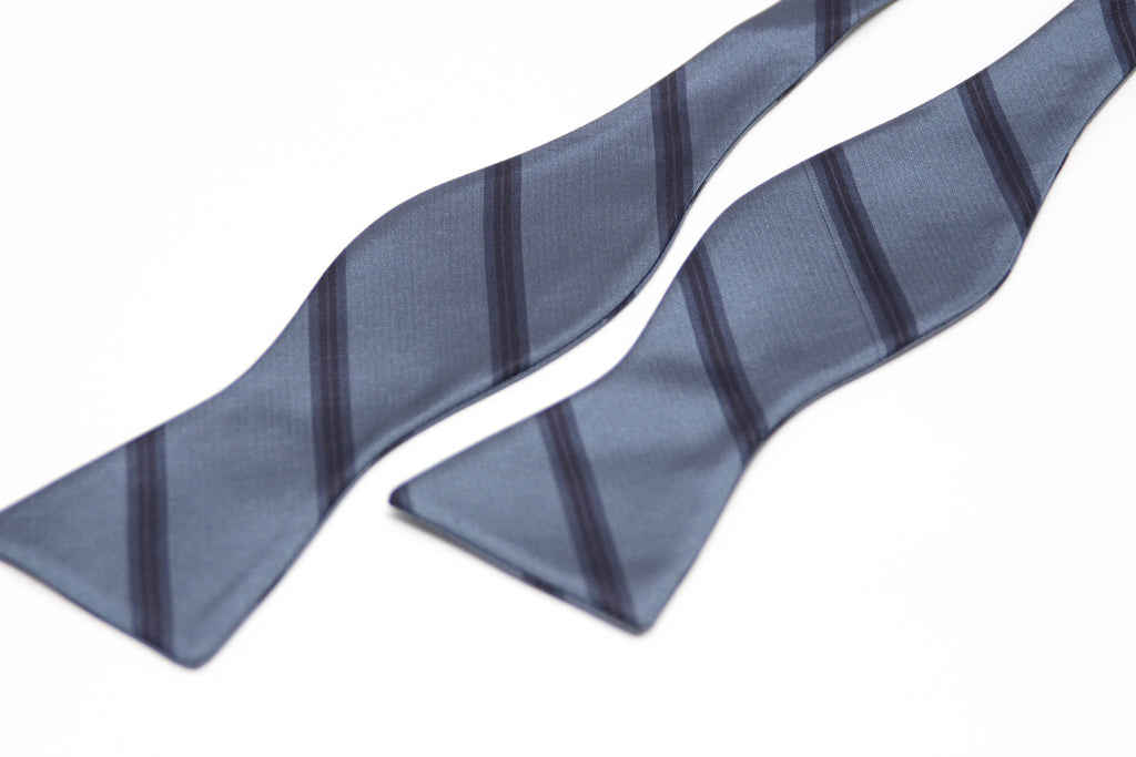 Dusty Blue Stripe Self-Tie Bow Tie