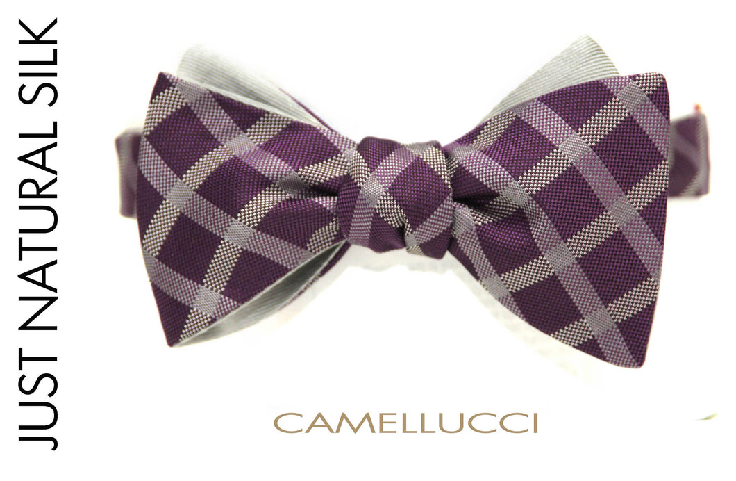 Purple plaid Grey Reversible Self-Tie Bow Tie