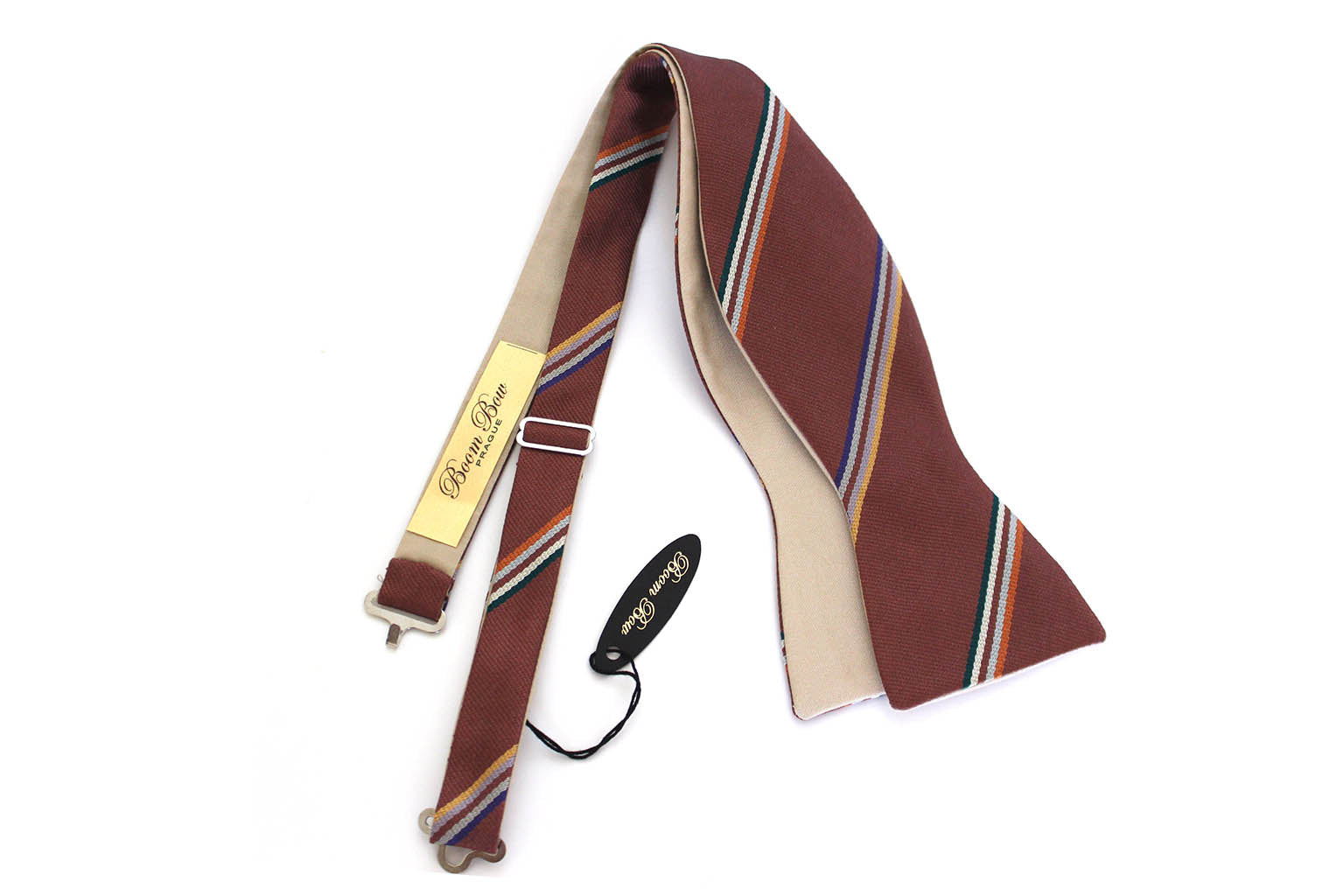 Mauve Stripe Beige Reversible Self-Tie Bow Tie