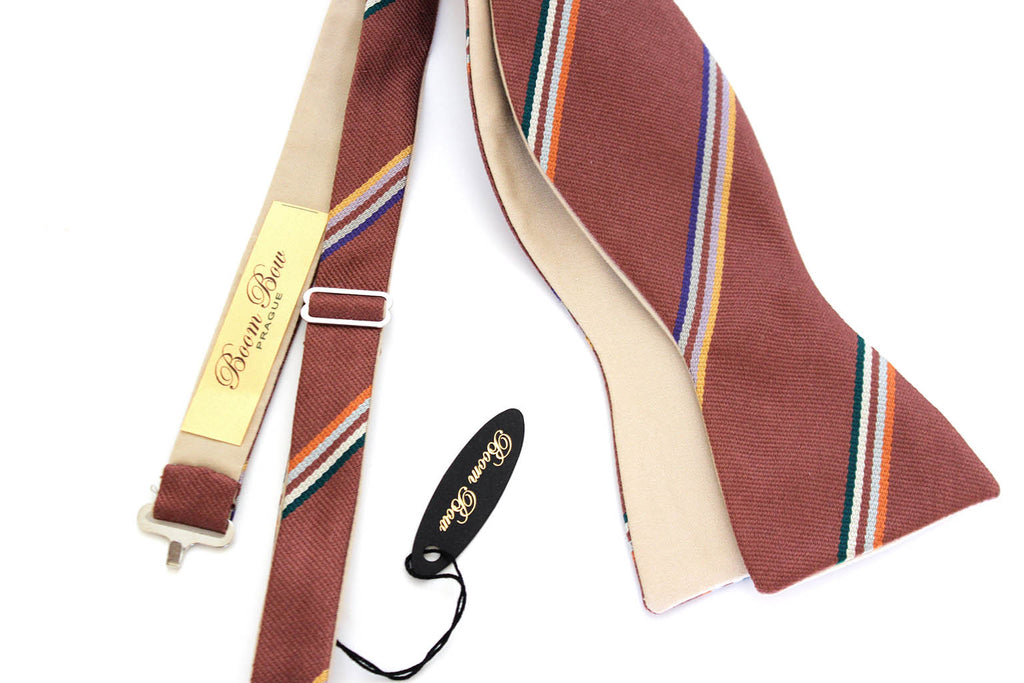 Mauve Stripe Beige Reversible Self-Tie Bow Tie