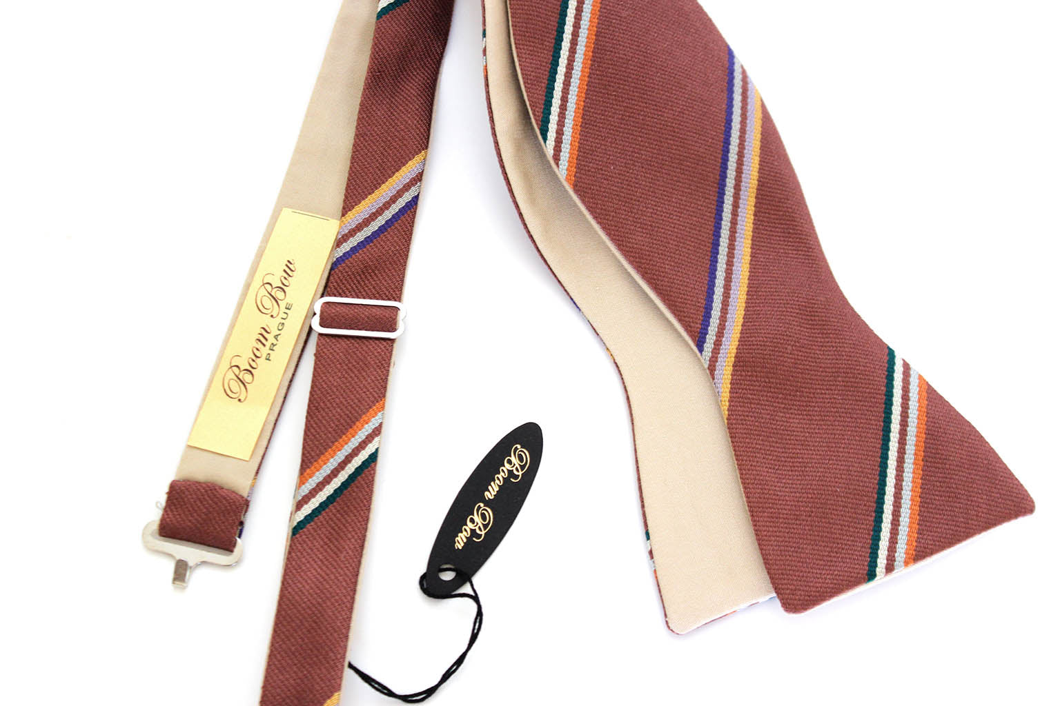 Mauve Stripe Beige Reversible Self-Tie Bow Tie