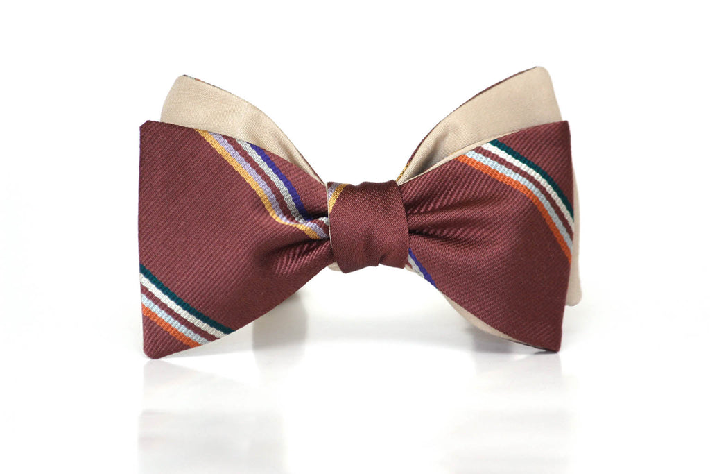 Mauve Stripe Beige Reversible Self-Tie Bow Tie