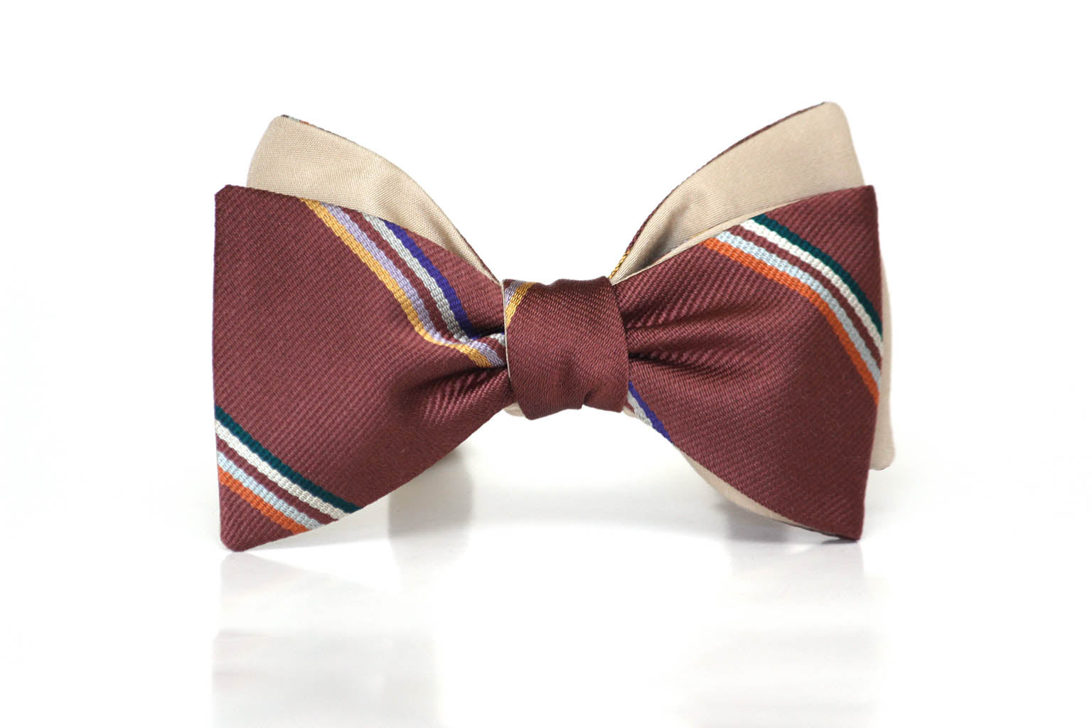 Mauve Stripe Beige Reversible Self-Tie Bow Tie