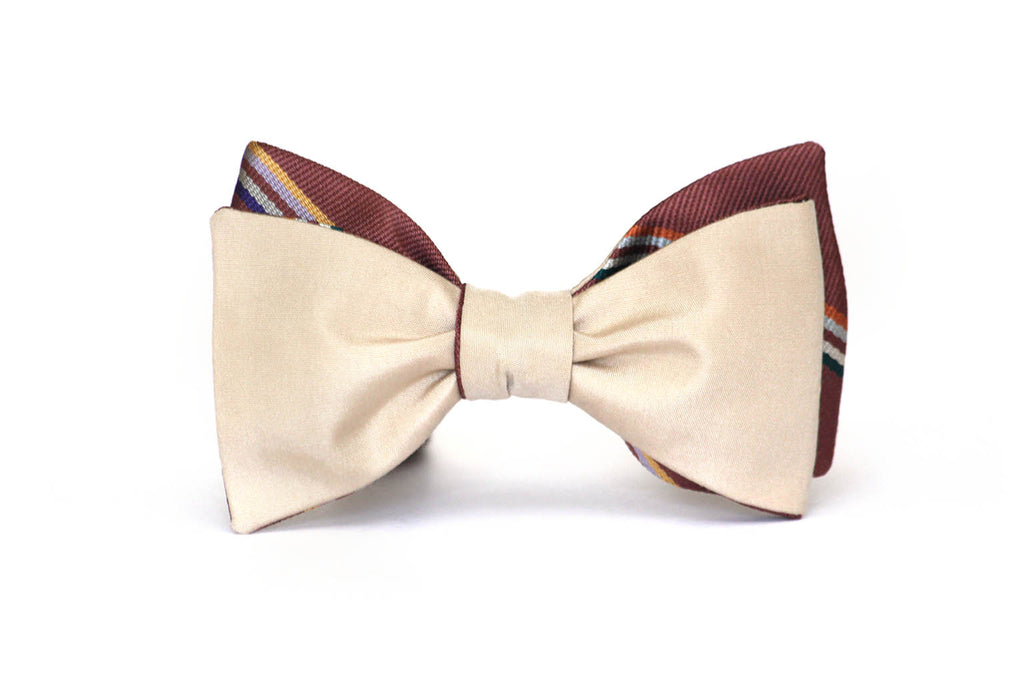 Mauve Stripe Beige Reversible Self-Tie Bow Tie