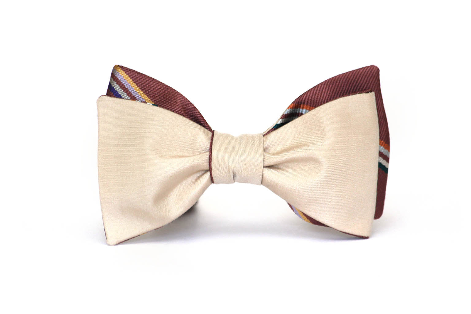 Mauve Stripe Beige Reversible Self-Tie Bow Tie