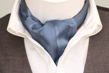 Load image into Gallery viewer, Dusty Blue Stripe Brown Ornament Woven Silk Ascot
