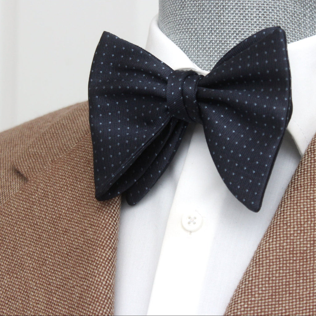Big Butterfly Navy Blue Polka Dot Silk Bow Tie