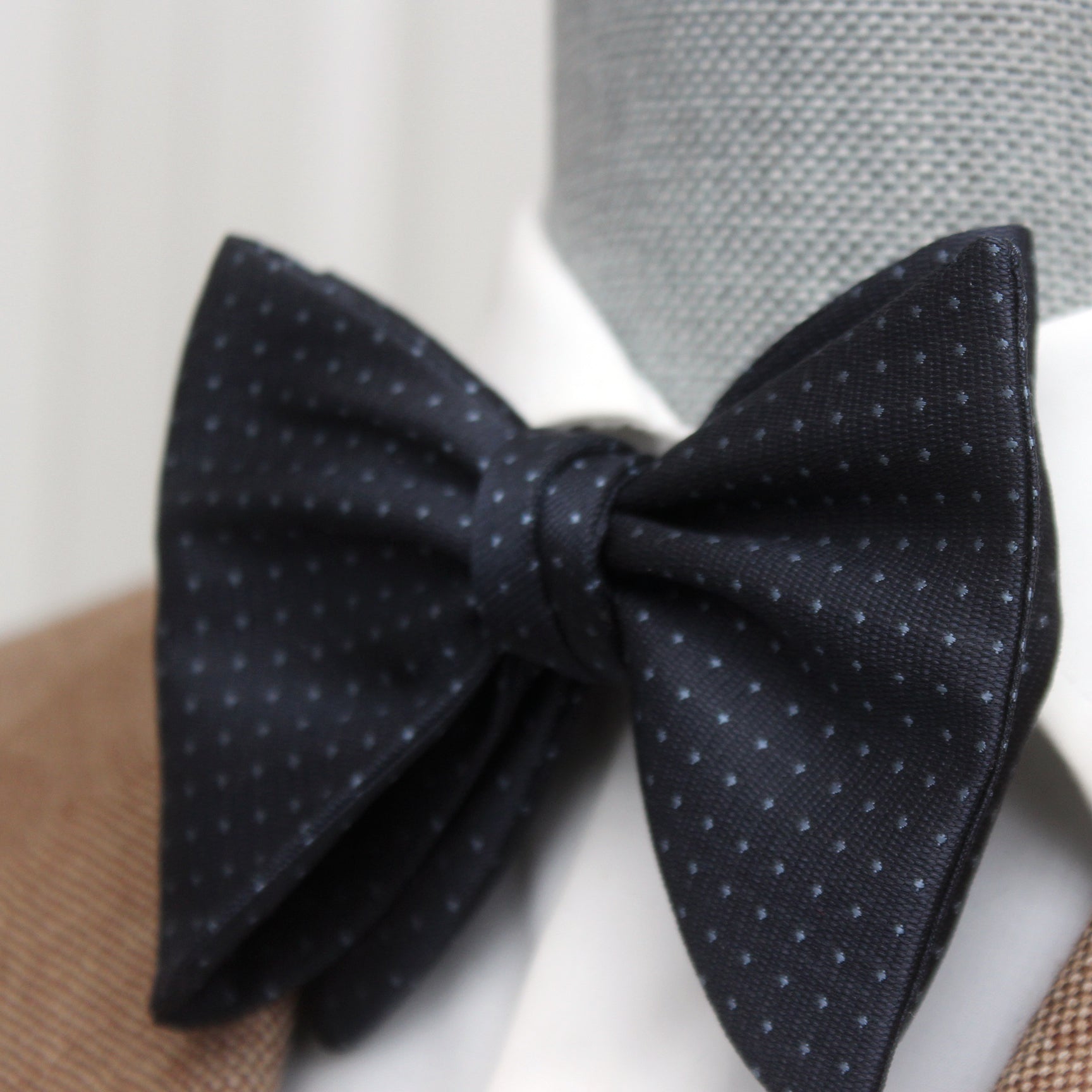 Big Butterfly Navy Blue Polka Dot Silk Bow Tie