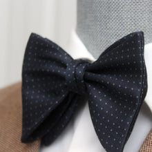Load image into Gallery viewer, Big Butterfly Navy Blue Polka Dot Silk Bow Tie
