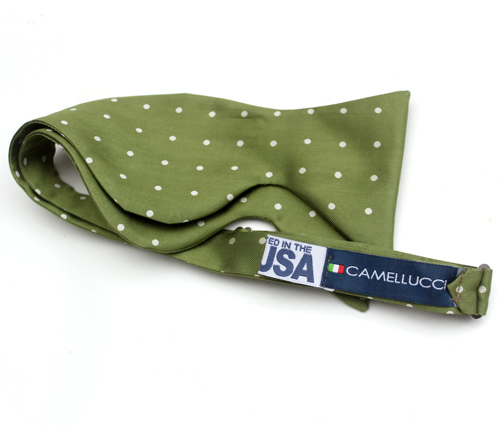 Big Butterfly Bow tie in Green Polka Dot Silk