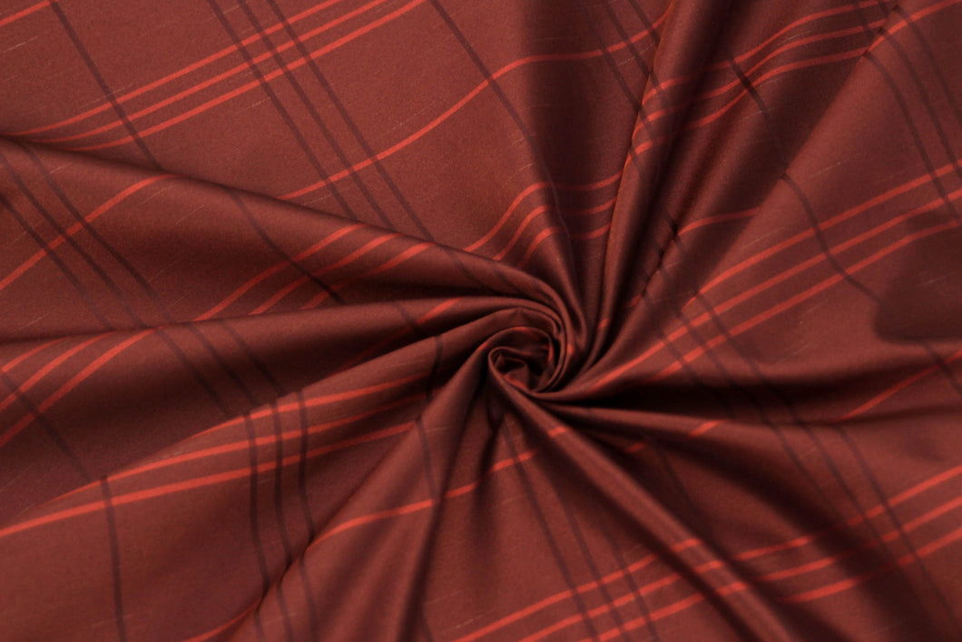 Brown Plaid Silk Fabric