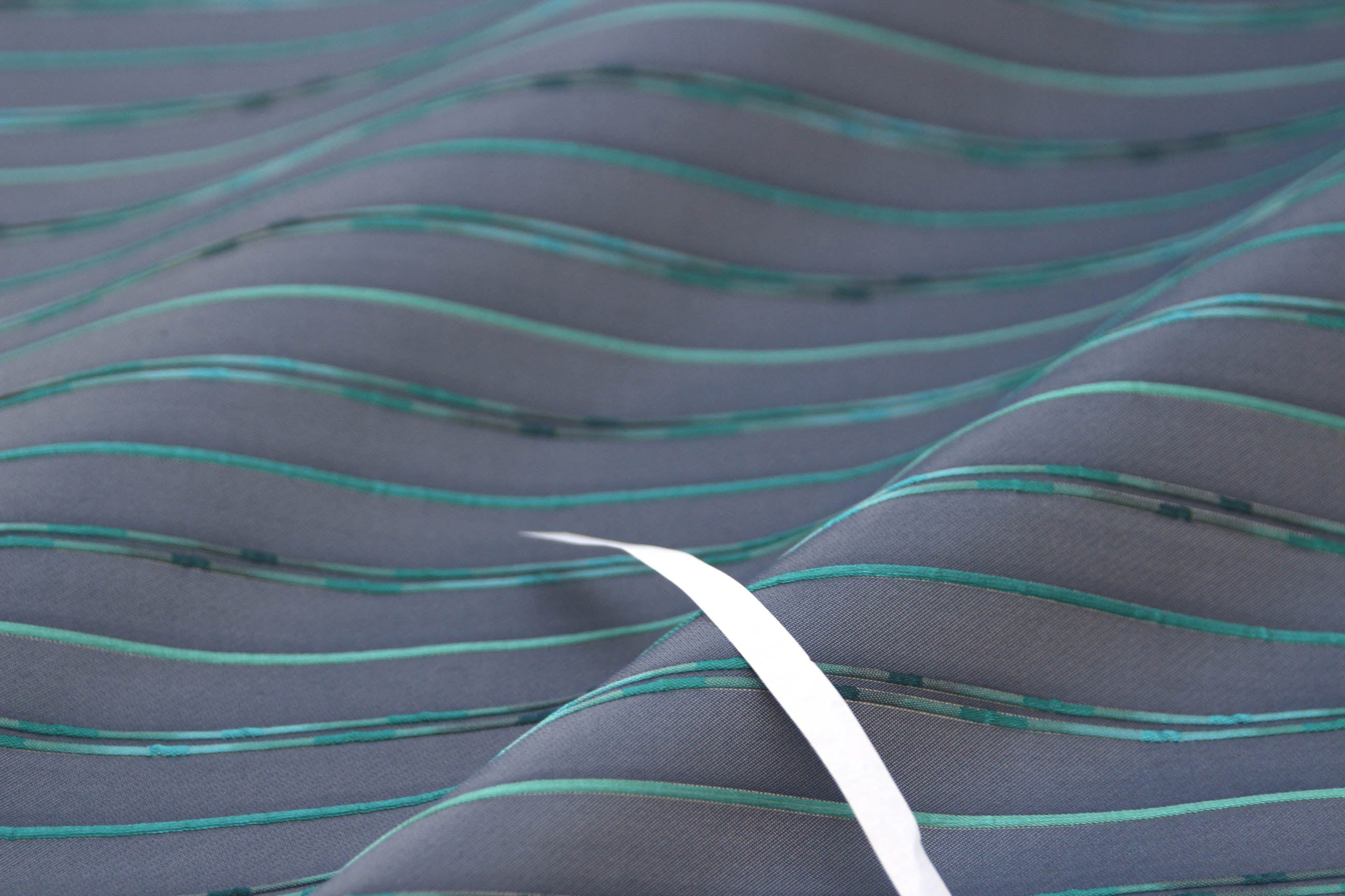 Grey with Turquoise Stripe Silk Fabric