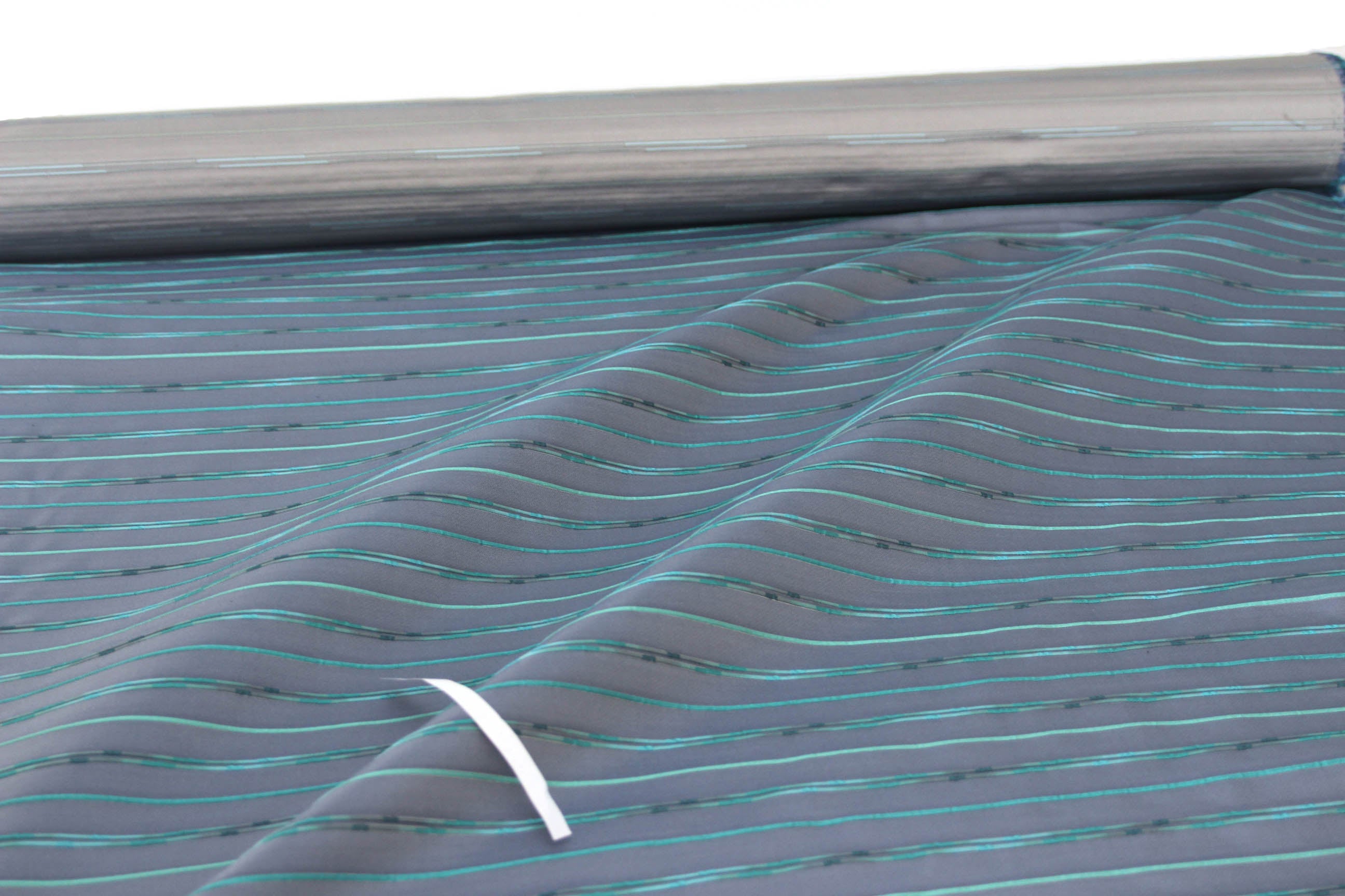 Grey with Turquoise Stripe Silk Fabric