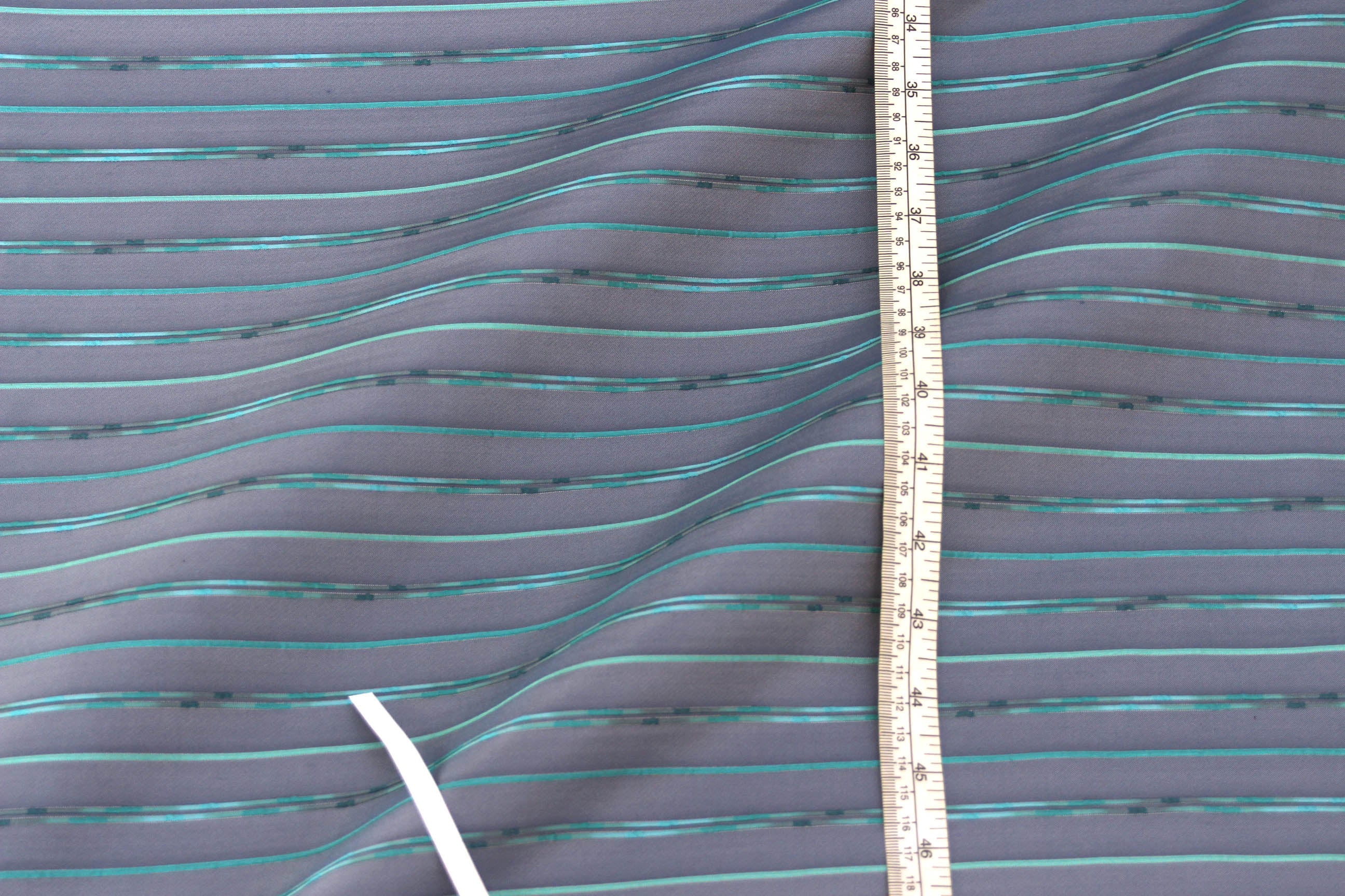 Grey with Turquoise Stripe Silk Fabric