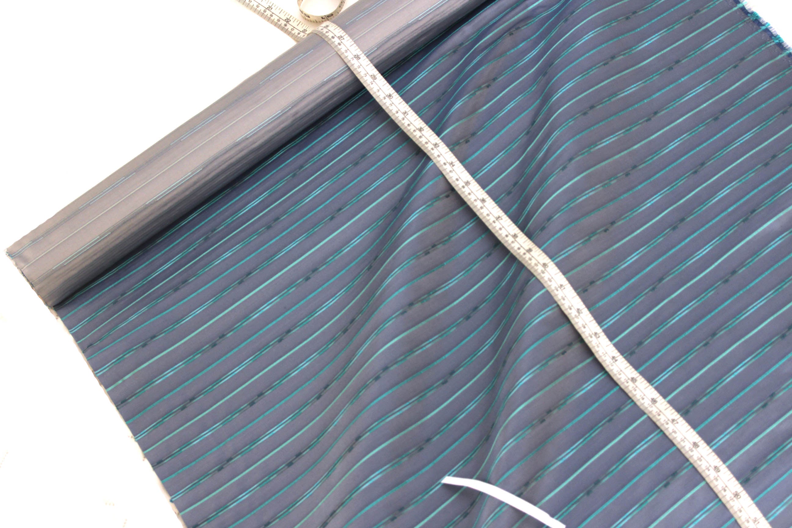 Grey with Turquoise Stripe Silk Fabric