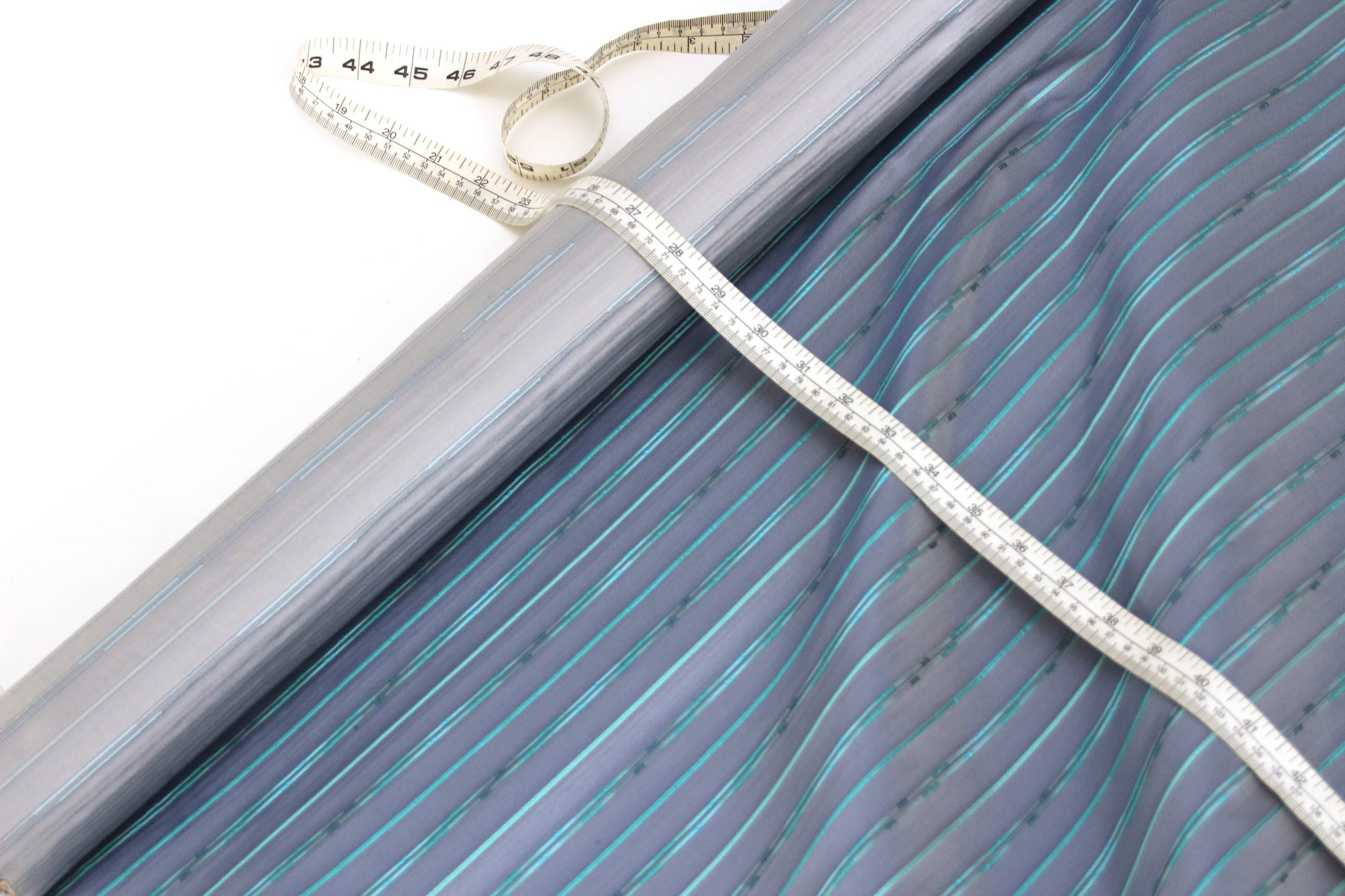 Grey with Turquoise Stripe Silk Fabric
