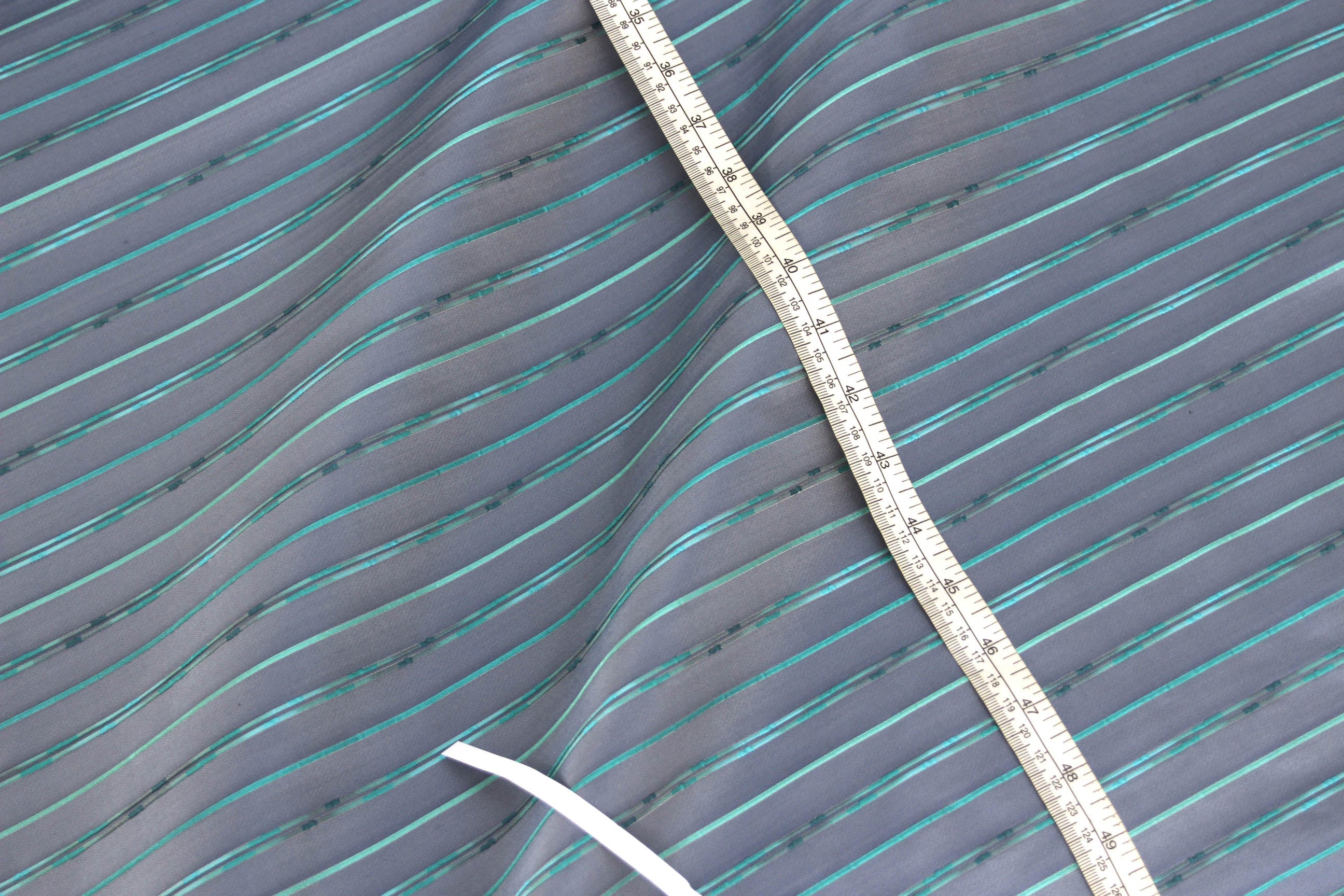 Grey with Turquoise Stripe Silk Fabric
