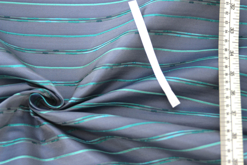 Grey with Turquoise Stripe Silk Fabric