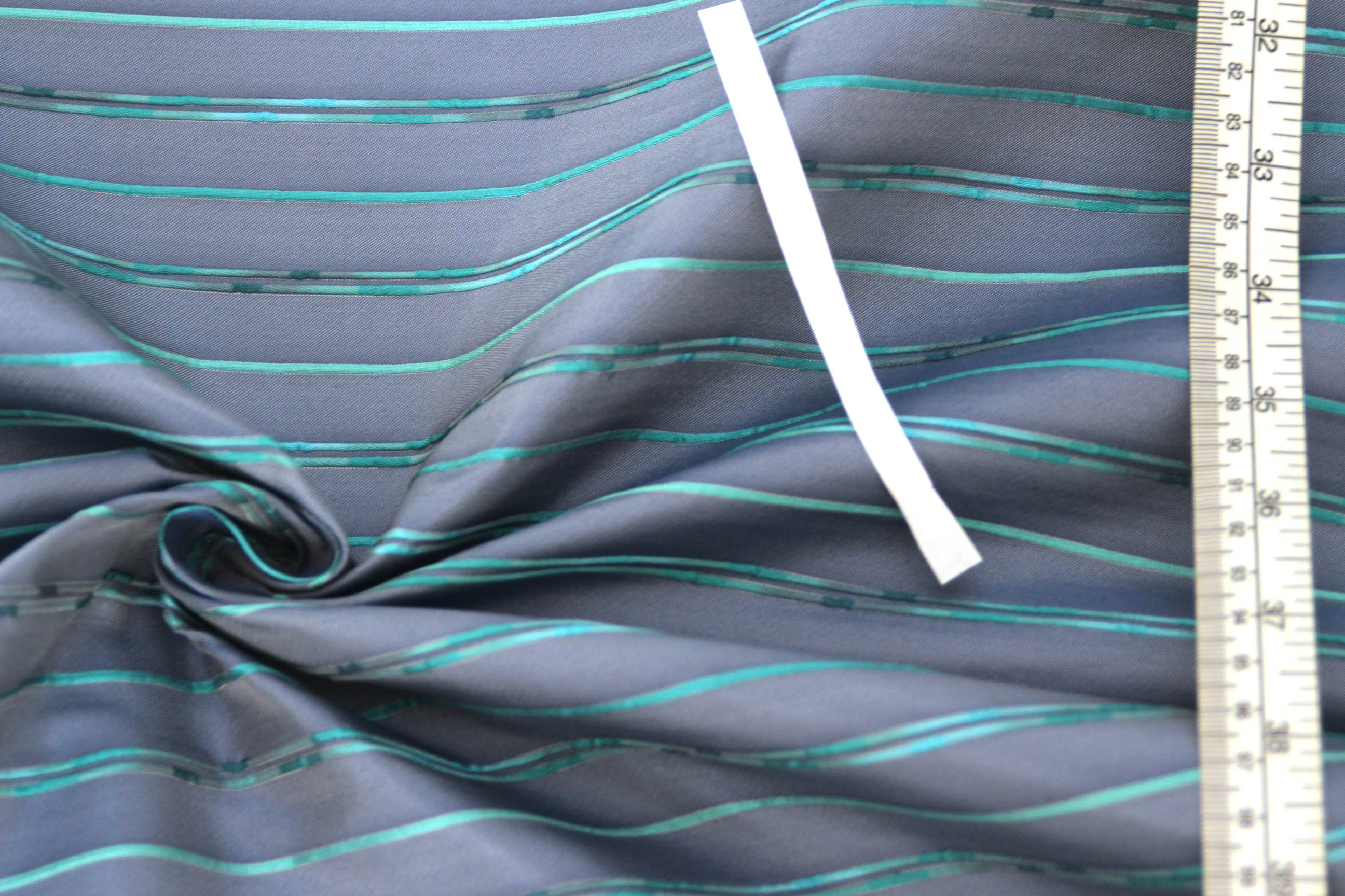 Grey with Turquoise Stripe Silk Fabric