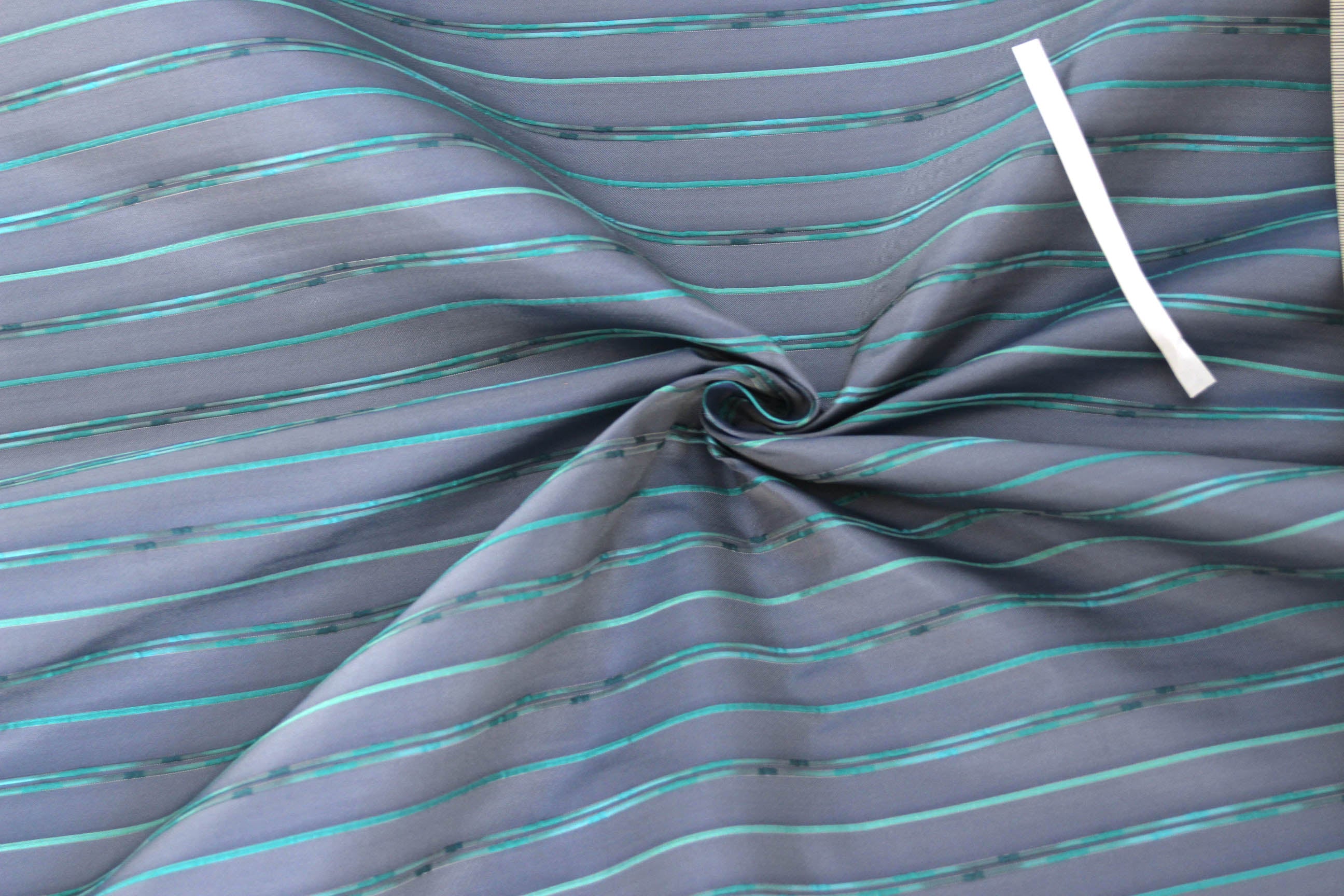 Grey with Turquoise Stripe Silk Fabric