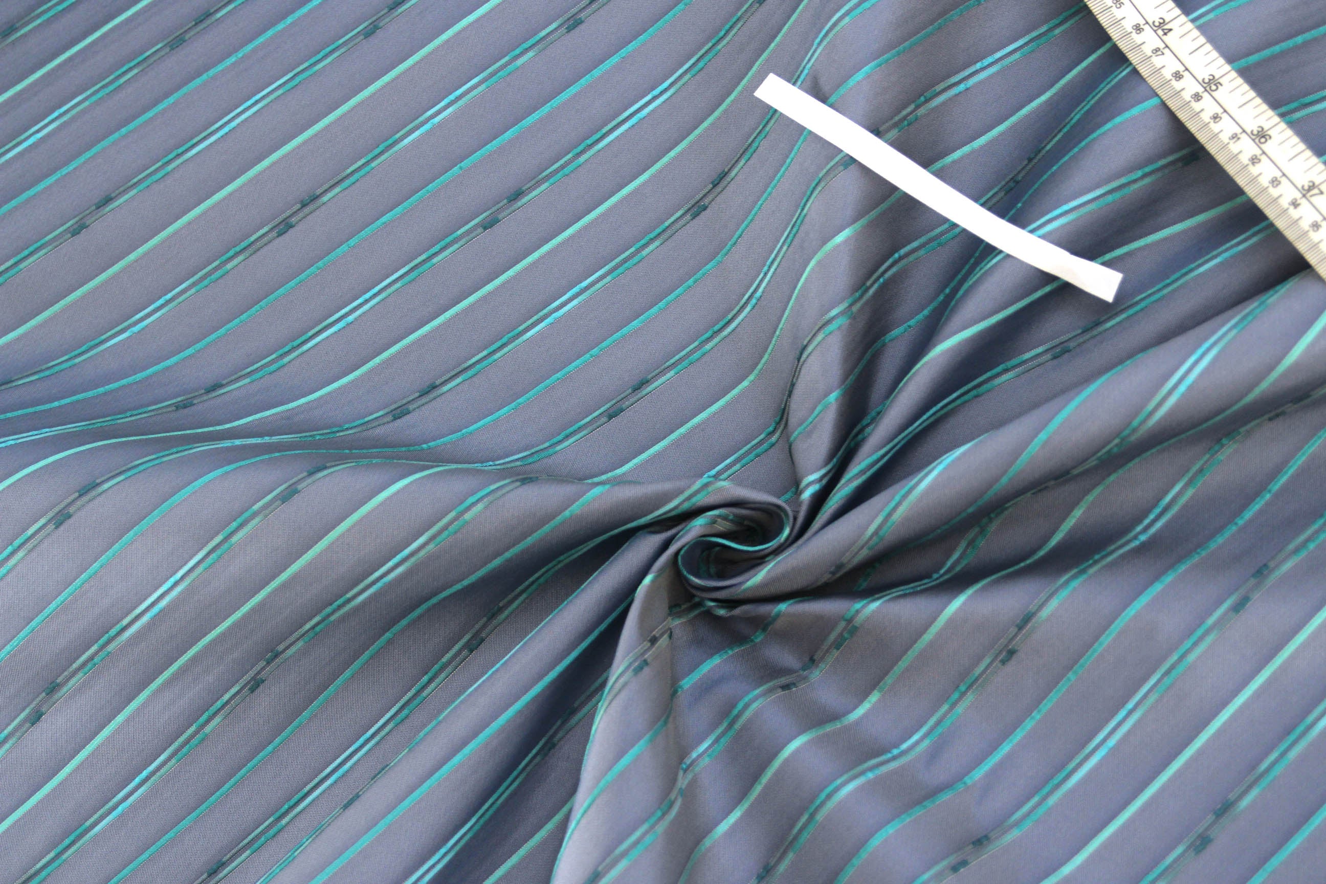 Grey with Turquoise Stripe Silk Fabric
