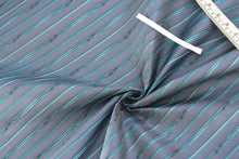 Load image into Gallery viewer, Grey with Turquoise Stripe Silk Fabric
