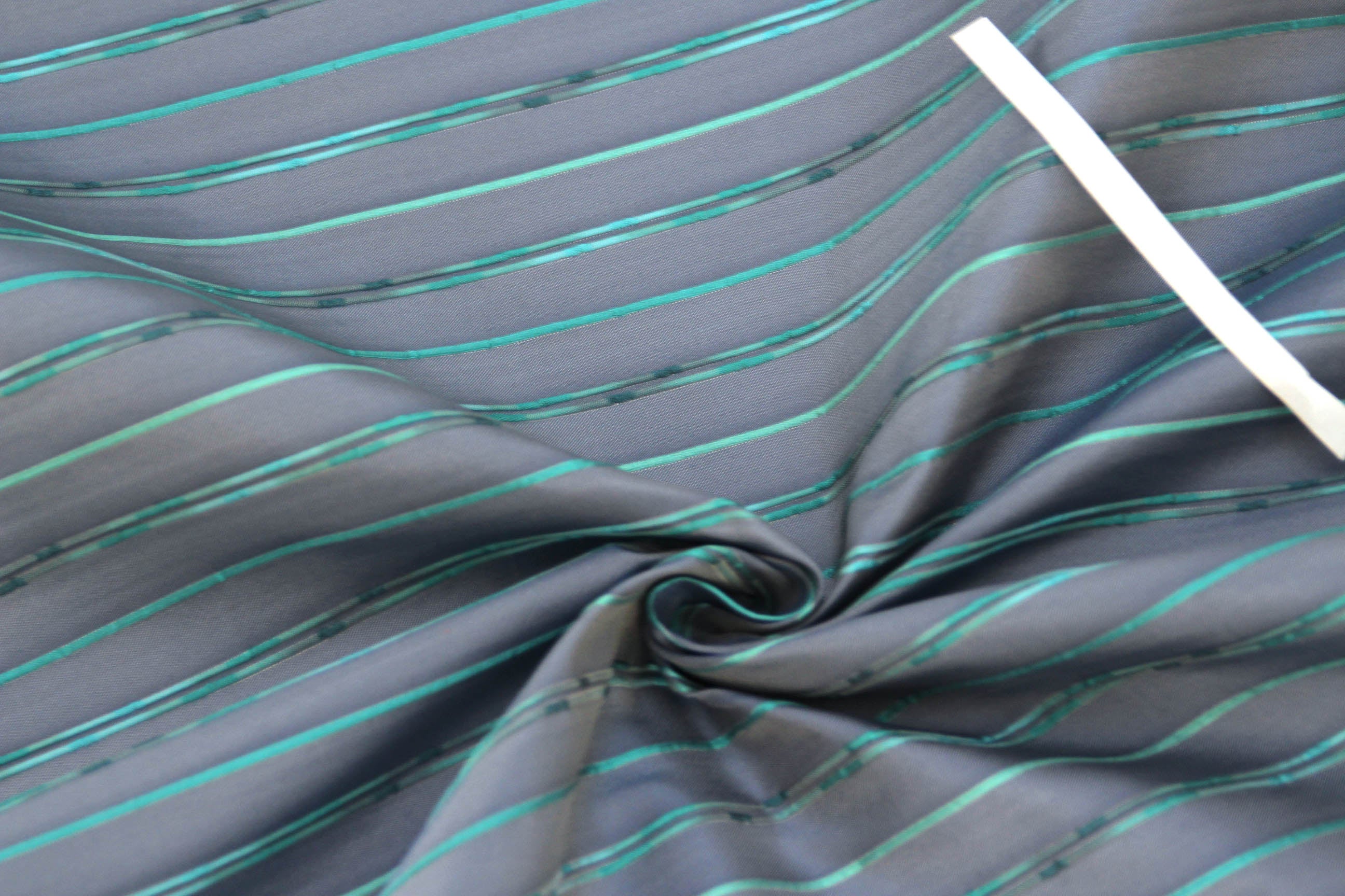 Grey with Turquoise Stripe Silk Fabric