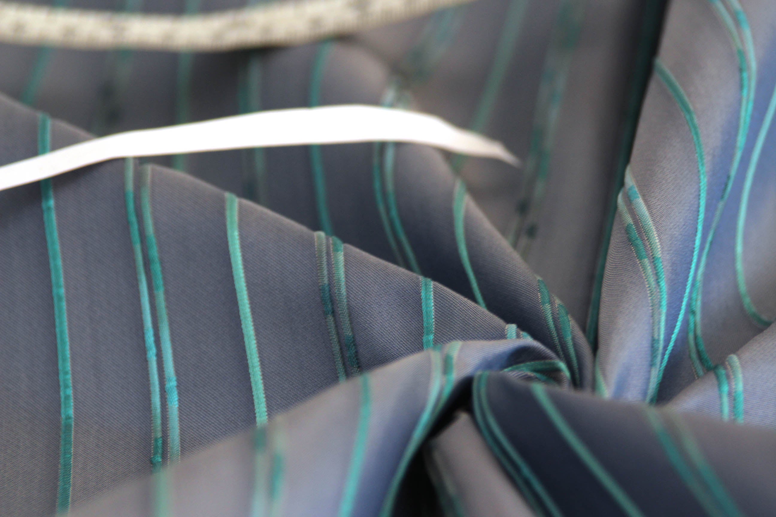 Grey with Turquoise Stripe Silk Fabric