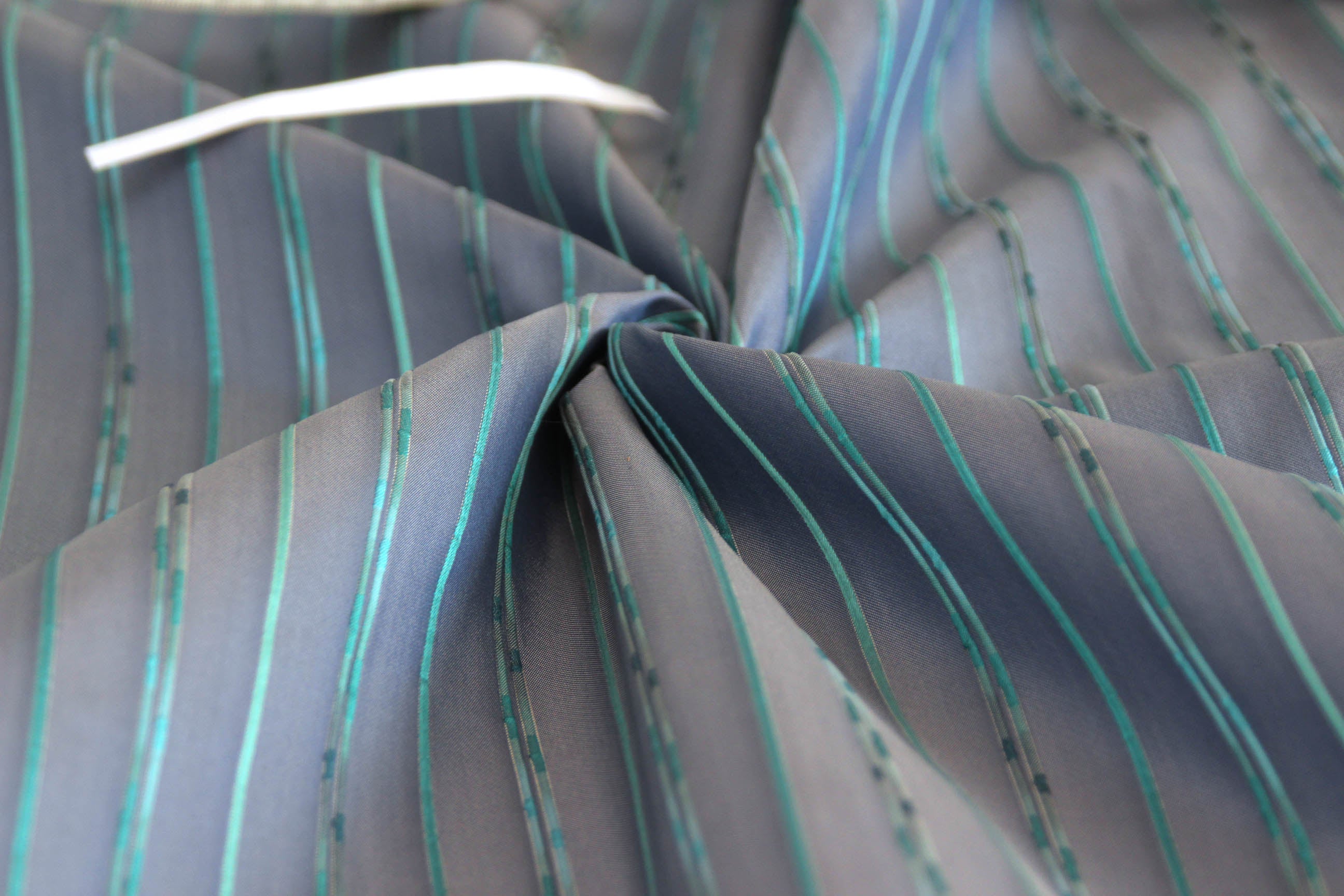 Grey with Turquoise Stripe Silk Fabric